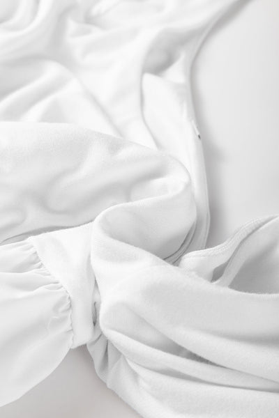Stylish Women's White U-Neck Long Sleeve Top with Bubble Hem - Versatile for Casual and Dressy Occasions