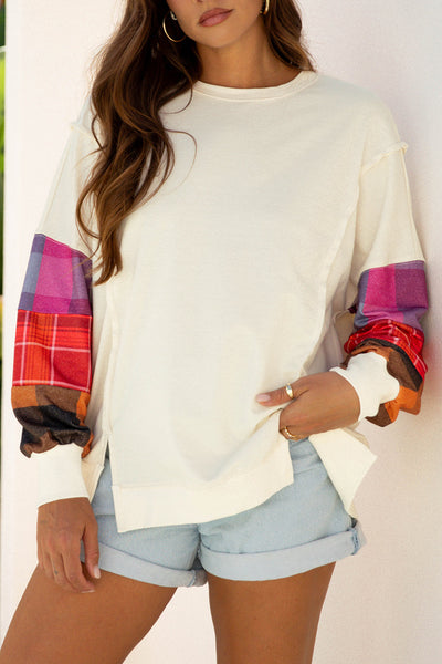 Trendy Multi-Color Women's Casual Fit Patchwork Top with Exposed Seams for Effortless Everyday Style