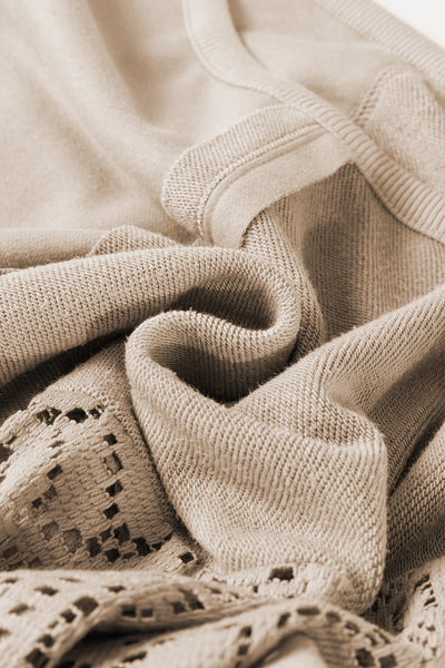 Women's Parchment Knit Crochet Sweatshirt with Exposed Seams and Ribbed Trim - Stylish, Comfortable, and Versatile