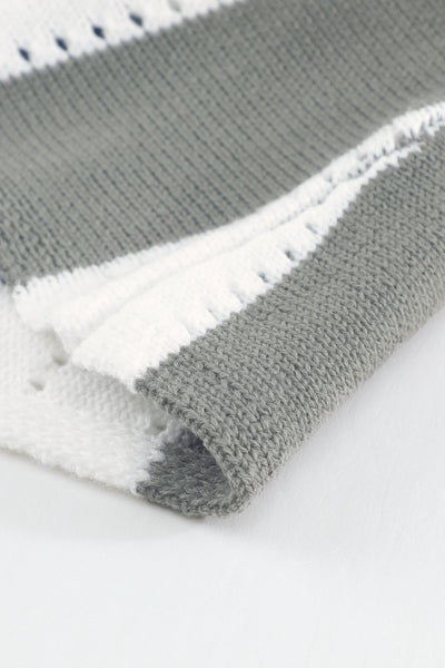 Zip-Up V-Neck Striped Sweater