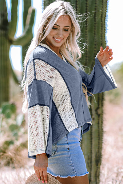 Women's Ashleigh Blue High-Low Crochet Top - Stylish Loose Fit with Exposed Seams for Effortless Comfort