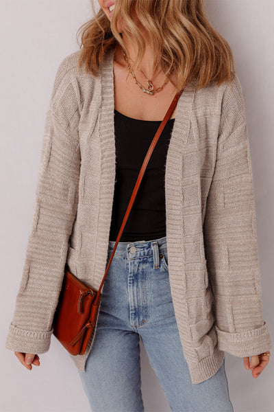 Chic Women's Cozy Textured Knit Cardigan - Open Front, Versatile Layering Essential in Soft Neutral Colors