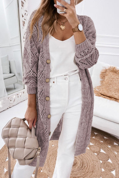Chic Openwork Knit Cardigan for Women - Stylish Lightweight Layering Piece in Soft Pastels with Relaxed Fit