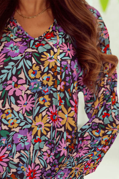 Spring Women's Multicolor Floral Ruffled Long Sleeve V-Neck Blouse - Effortlessly Elegant Top for Stylish Casual Outfits