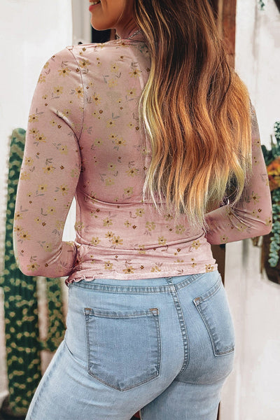 Elegant Women's Floral Mesh Long Sleeve Blouse - Lightweight, Breathable Top for Spring & Summer Style