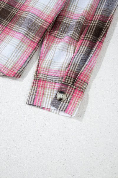 Trendy Women's Pink Plaid Shacket with Flap Pockets - Stylish Layering Top for Casual Chic Outfits