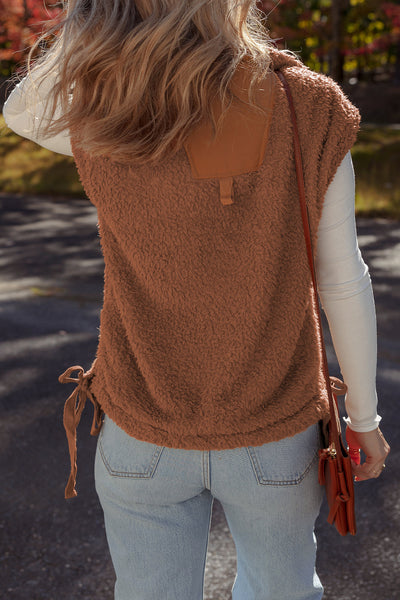 Women's Cinnamon Faux Fur Side-Knot Vest with Snap Closure
