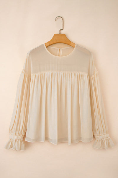 Soft Pastel Pleated Chiffon Blouse for Women - Elegant, Lightweight, Breezy Style Perfect for Any Occasion