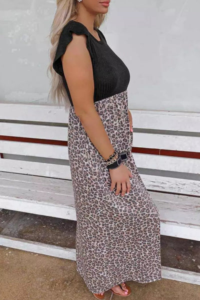Leopard Print Sling Neck Sleeveless Dress