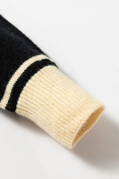 Stylish Women's Black and Colorblock Stripe V-Neck Sweater - Cozy Knit Top for Casual Chic Outfits