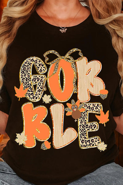 Women's Black Gobble Leopard Print Holiday Graphic Tee