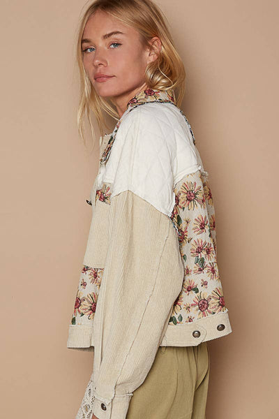 Floral Corduroy Quilted Button Down Jacket