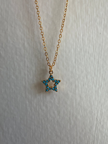 Standout Boutique Blue Star Gem 14k Gold Bond Necklace