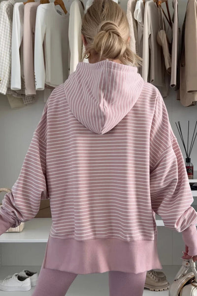 Cozy Women's Stripe Hoodie - Casual Pullover with Adjustable Drawstring for Everyday Style and Comfort