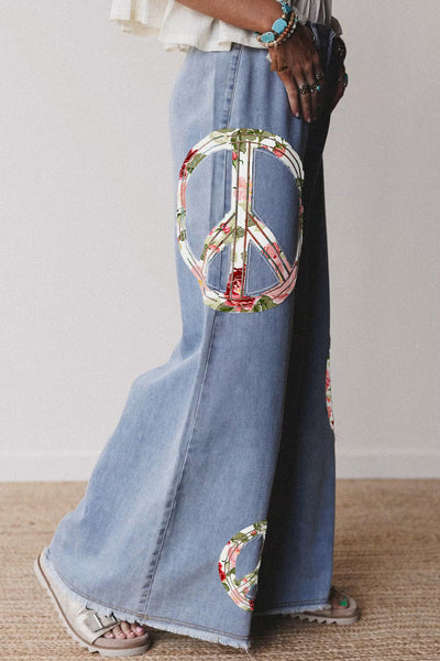 Floral Embroidered Wide Leg Jeans for Women - Stylish Casual Denim Pants for Comfort and Trendy Everyday Wear
