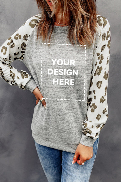 Women's Heather Gray Leopard Print Raglan Sleeve Pullover