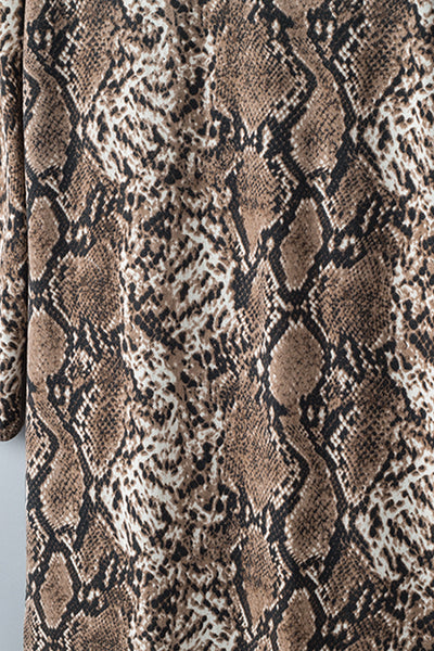 Women's Brown Snake Print Longline Slim Blazer with Lapel