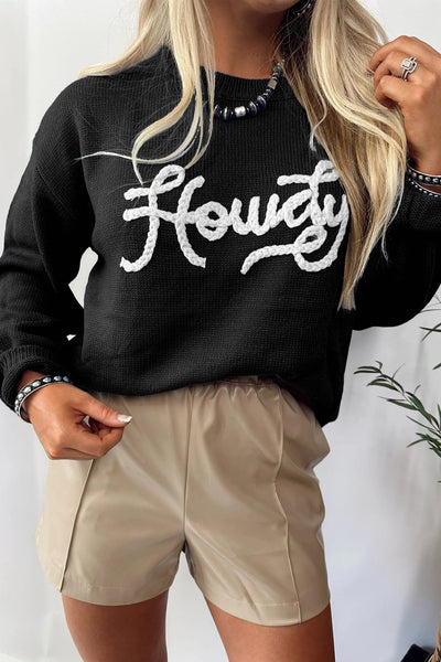 Women's Howdy Embroidered Black Knit Western Sweater