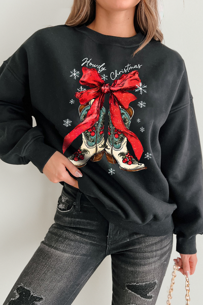 Women's Howdy Christmas Western Graphic Sweatshirt in Black