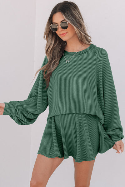 Stylish Women's Ribbed Two-Piece Set - Cozy Cropped Top & High-Waisted Soft Knit Pants for Effortless Everyday Wear