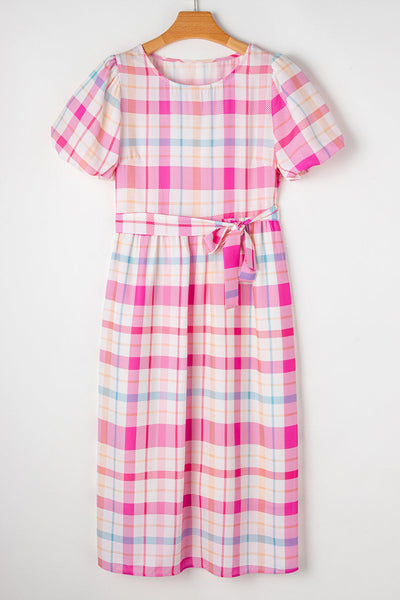 Elegant Rose Red Ric-Rac Puff Sleeve Shirt Dress