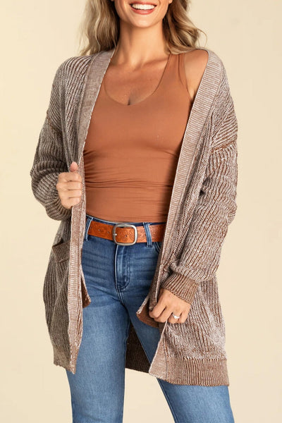 Straw Yellow Marled Open Knit Cardigan with Pockets with practical styling and dependable silhouette control.