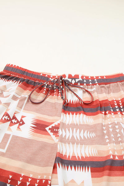 Aztec Bliss Multicolour Lounge Set with Puff Sleeves and Wide Leg Pants