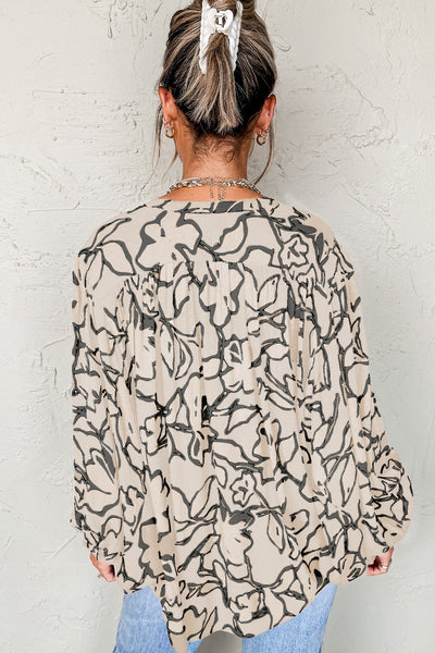 Women's Floral Viscose V-Neck Blouse with Batwing Sleeves