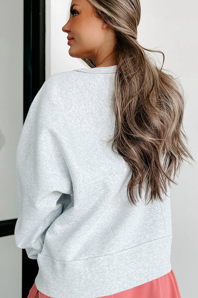 Women's Light Grey Oversized Casual Sweatshirt with Unique Patch Detail & Asymmetrical Hem for Everyday Comfort