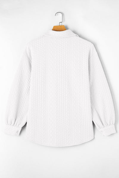 Women's Cable Knit Texture Shirt Jacket in Crisp White