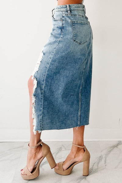 women's light wash high-waisted distressed denim skirt for women - casual summer style, effortless fit for everyday wear made for easy styling and