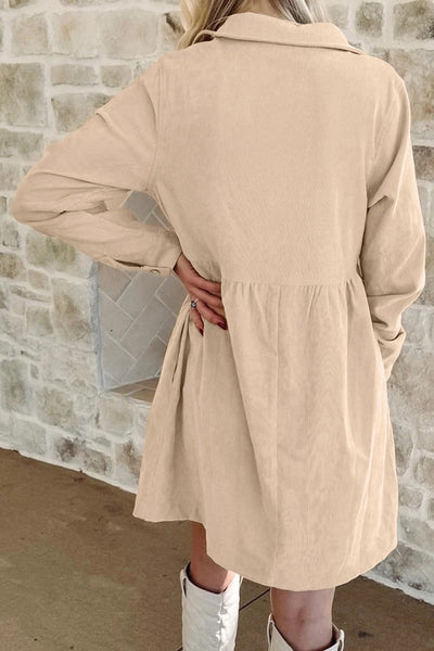 Stylish Women's Warm Tan Corduroy Mini Dress - Comfortable Fit for Casual Outings and Fall Gatherings