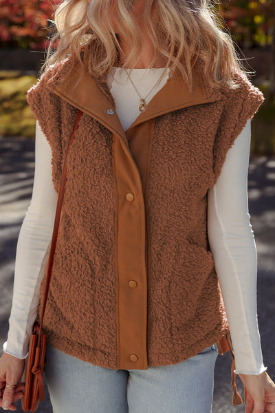 Women's Cinnamon Faux Fur Side-Knot Vest with Snap Closure