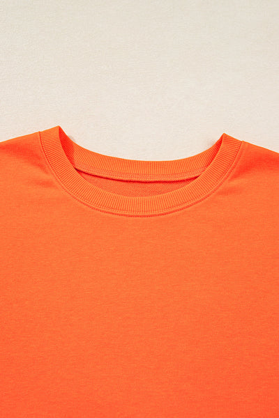 Trendy Plus Size Women's Orange Varsity Striped Pullover and Short Set with Drawstring Waist for Ultimate Comfort