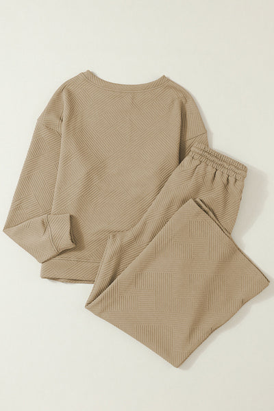 Pale Khaki Women's 2-Piece Slouchy Outfit - Ultra Loose Textured Set for Effortless Casual Chic