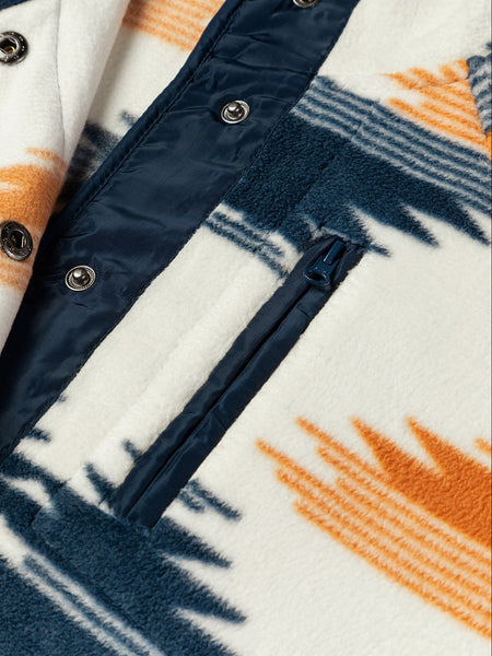 Aztec Patterned Snap Button Fleece Jacket