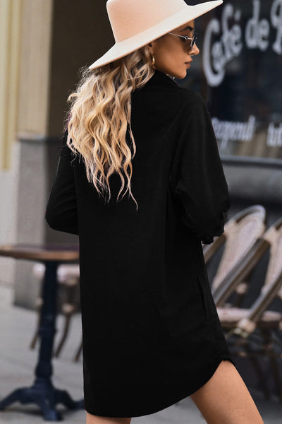 Stylish Women's Black Corduroy Midi Dress - Comfortable Long Sleeve Fit with Trendy Details for Effortless Elegance