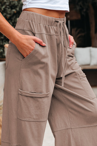 Women's Mineral Wash Cotton Wide-Leg Cargo Pants in Smoke Gray