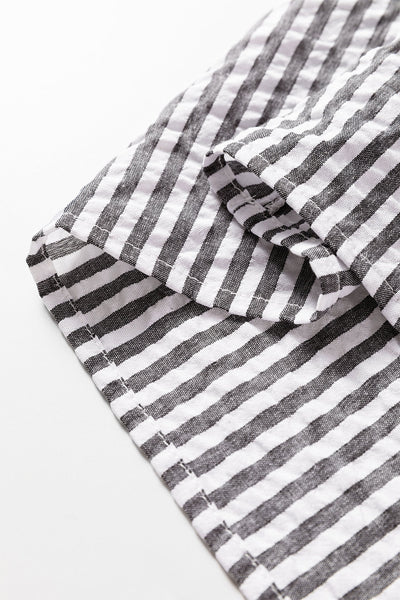 Women's Dark Grey Striped Cotton-Blend Split Neck Blouse