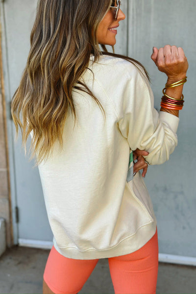 Women's Cozy Apricot Rainbow Colorblock Striped Pullover Sweatshirt - Casual Fit for Effortless Everyday Style
