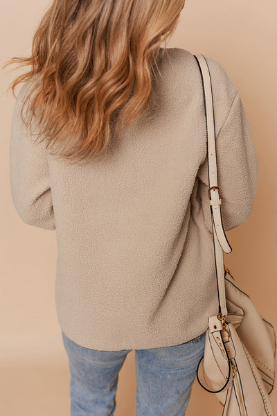 Women's Apricot Faux Shearling Toggle Coat with Contrast Piping