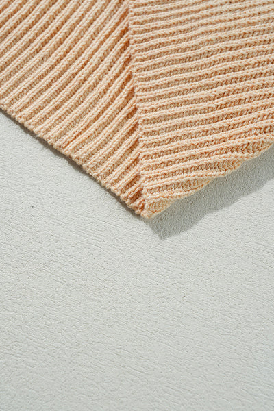 Cozy Women's Apricot Cable Knit Sweater with Drop Shoulders & Side Slits - Relaxed Fit for Effortless Fall Fashion