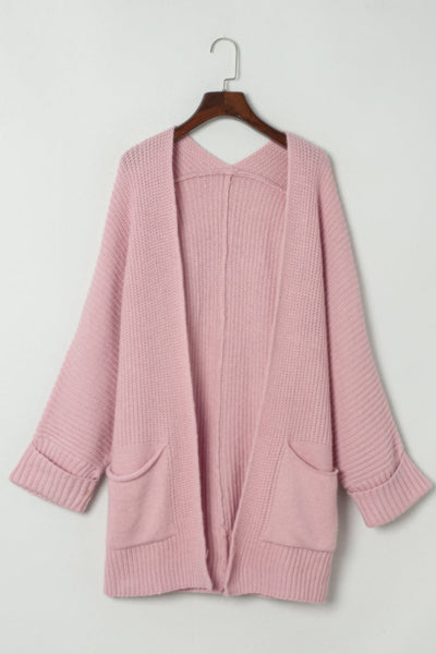 Soft Pink Oversized Women's Cardigan with Fold-Over Sleeves and Open Front  Ideal for Cozy Layering and Casual Style