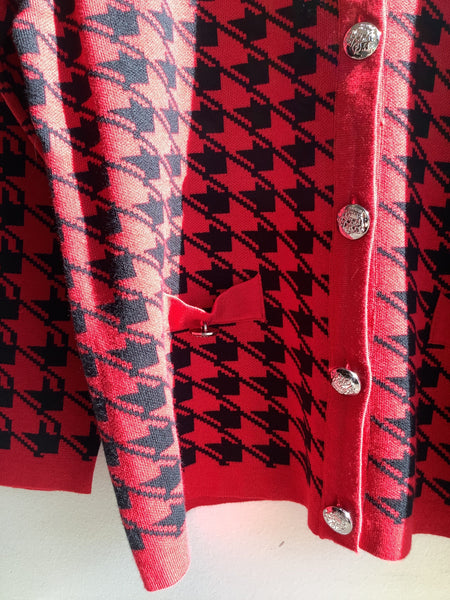 Vintage Red & Black Houndstooth Cardigan