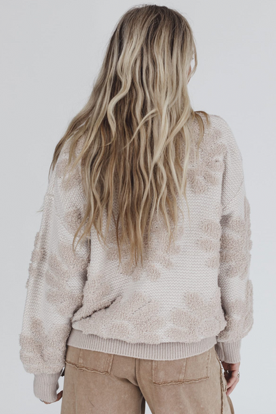 Cozy Women's Khaki Drop Shoulder Sweater with Plush Floral Design for Effortless Style and Comfort made for easy styling and wardrobe coordination,