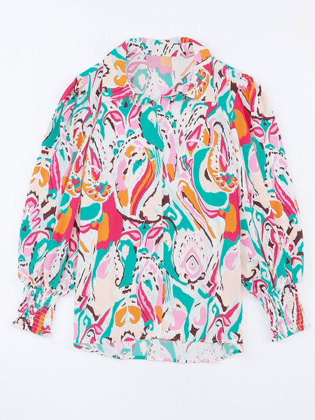 Casual Polo Printed Zipper Lapel Long Sleeve T-shirt
