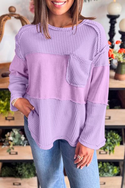 Soft Beige Women's Cozy Thermal Knit Long Sleeve Top - Casual Fit for All-Season Comfort and Effortless Style