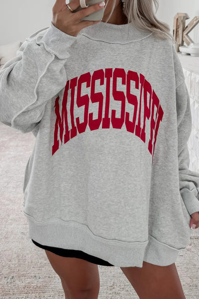 Women's Cozy Oversized Light Grey Mississippi Graphic Sweatshirt for Women - Trendy Casual Style for Everyday Comfort made for easy styling and