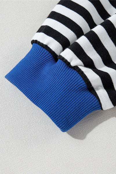 Cozy Women's Black Striped Oversized Sweatshirt with Contrast Trim - Perfect for Casual Days and Effortless Style