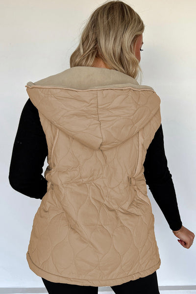 Women's Pale Khaki Quilted Winter Vest with Cozy Fleece Lining for Casual Style and Comfort